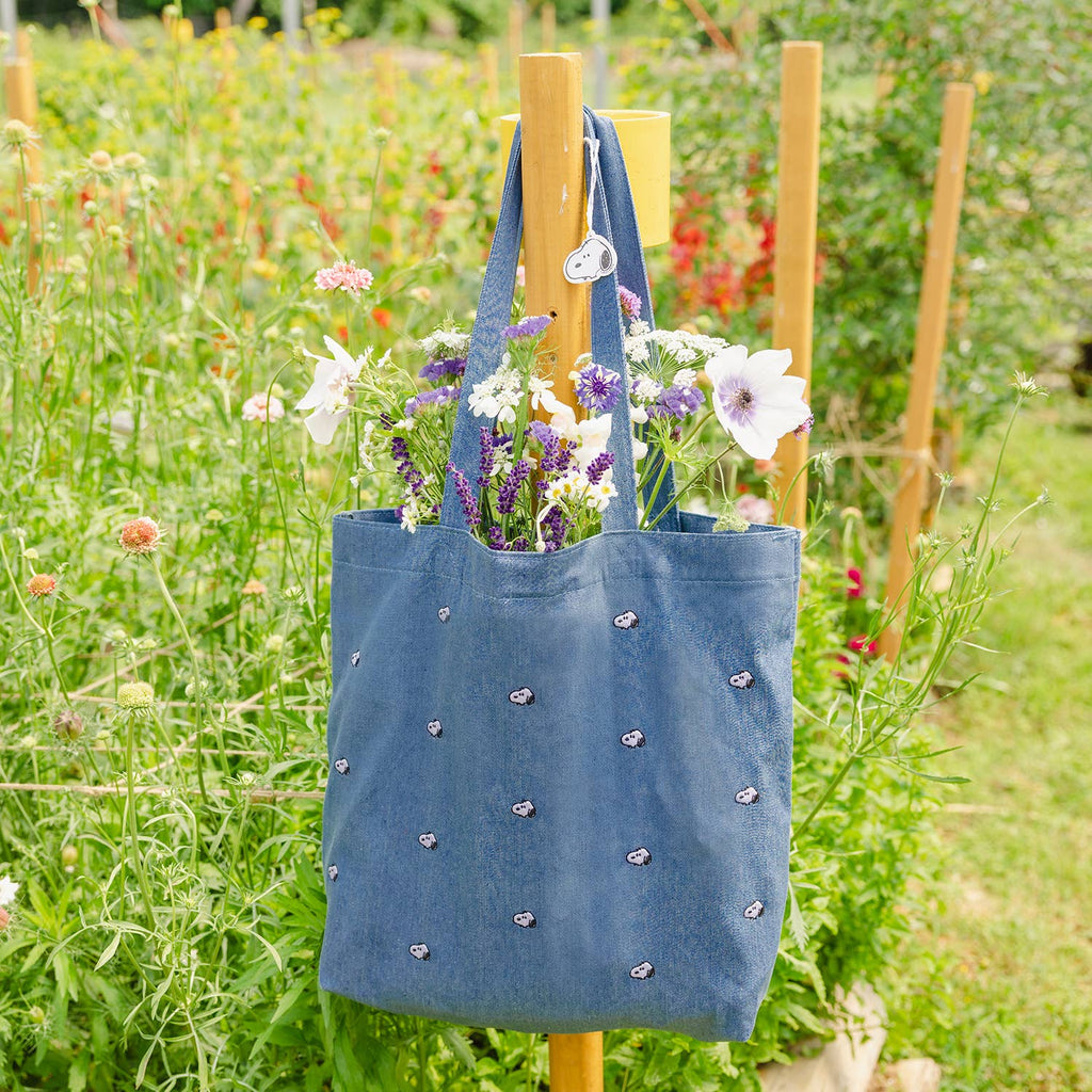 Snoopy Embroidered Tote Bag in Denim - Nested