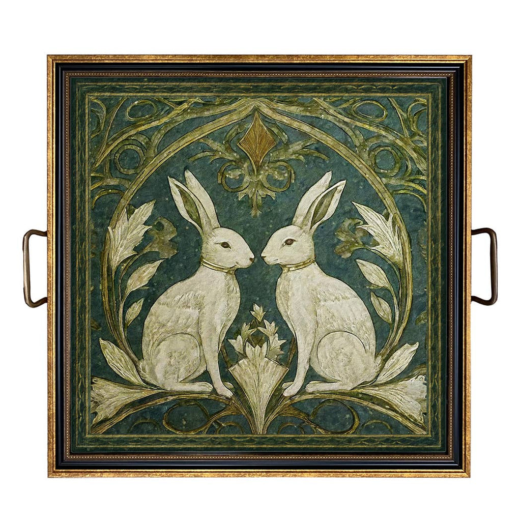 Two Rabbits Art Nouveau Style Decorative Tray - Nested