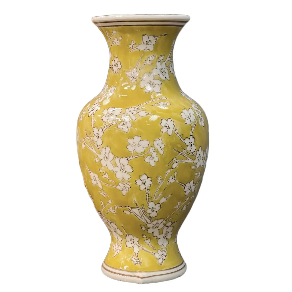 Yellow and White Ceramic Chinoiserie Vase - Nested