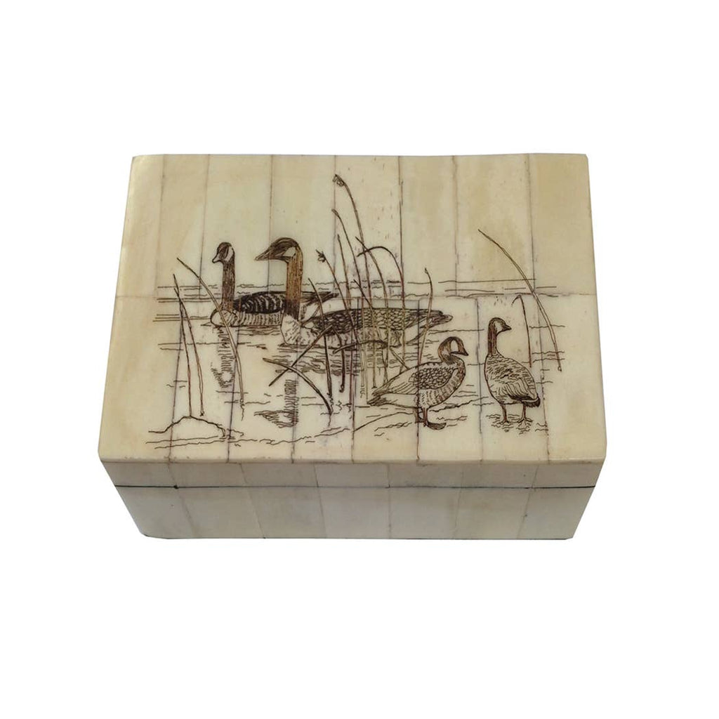 Candian Goose Scrimshaw Bone Box - Nested