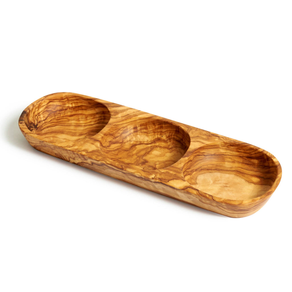 Olive Wood Three Section Tray - Nested 