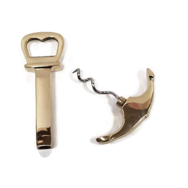 Solid Polished Brass Anchor Corkscrew Bottle Opener - Nested