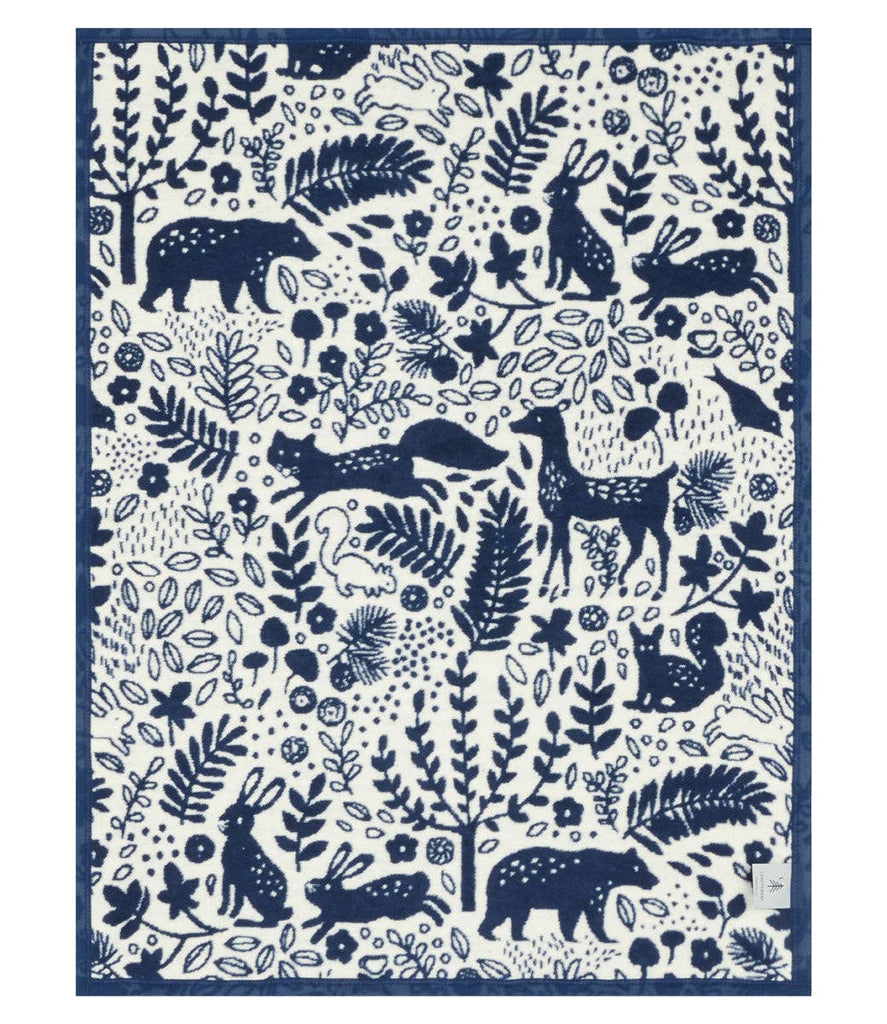 Whimsical Woods Navy Mini Blanket - Nested