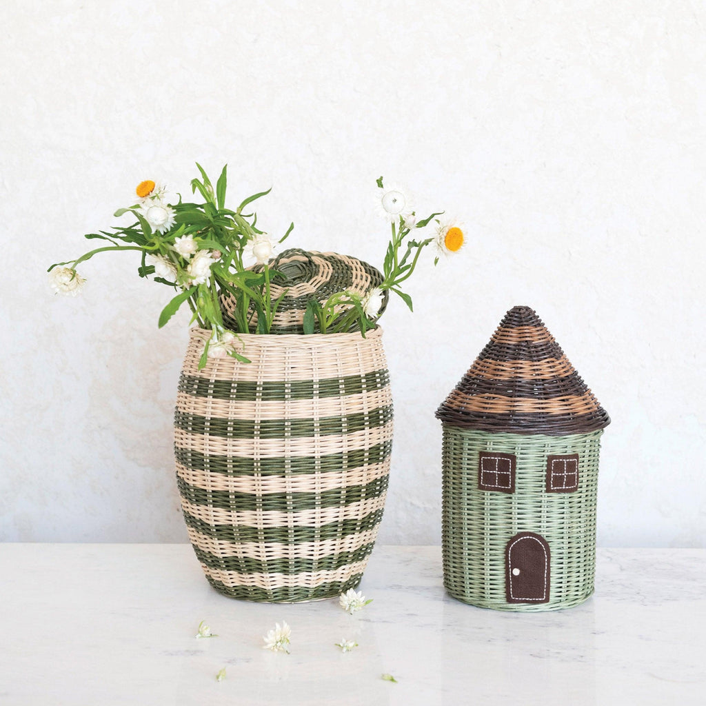 Hand-Woven Rattan House Basket with Lid - Nest Interior Design