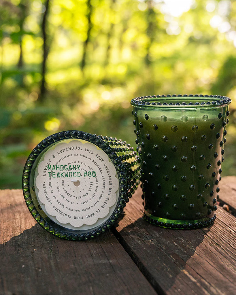 Mahogany Teakwood Hobnail Glass Candle - Nested Designs