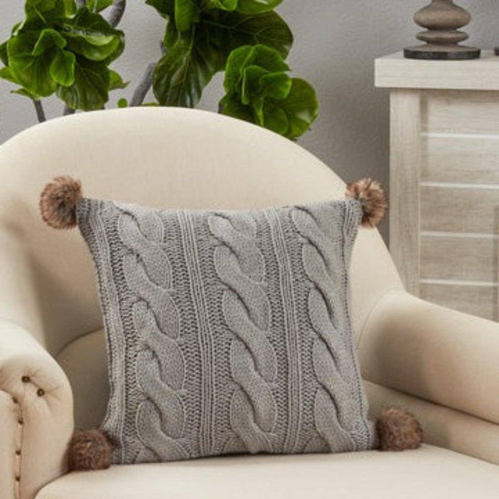 Cable Knit Pom Pom Pillow - Nested Designs