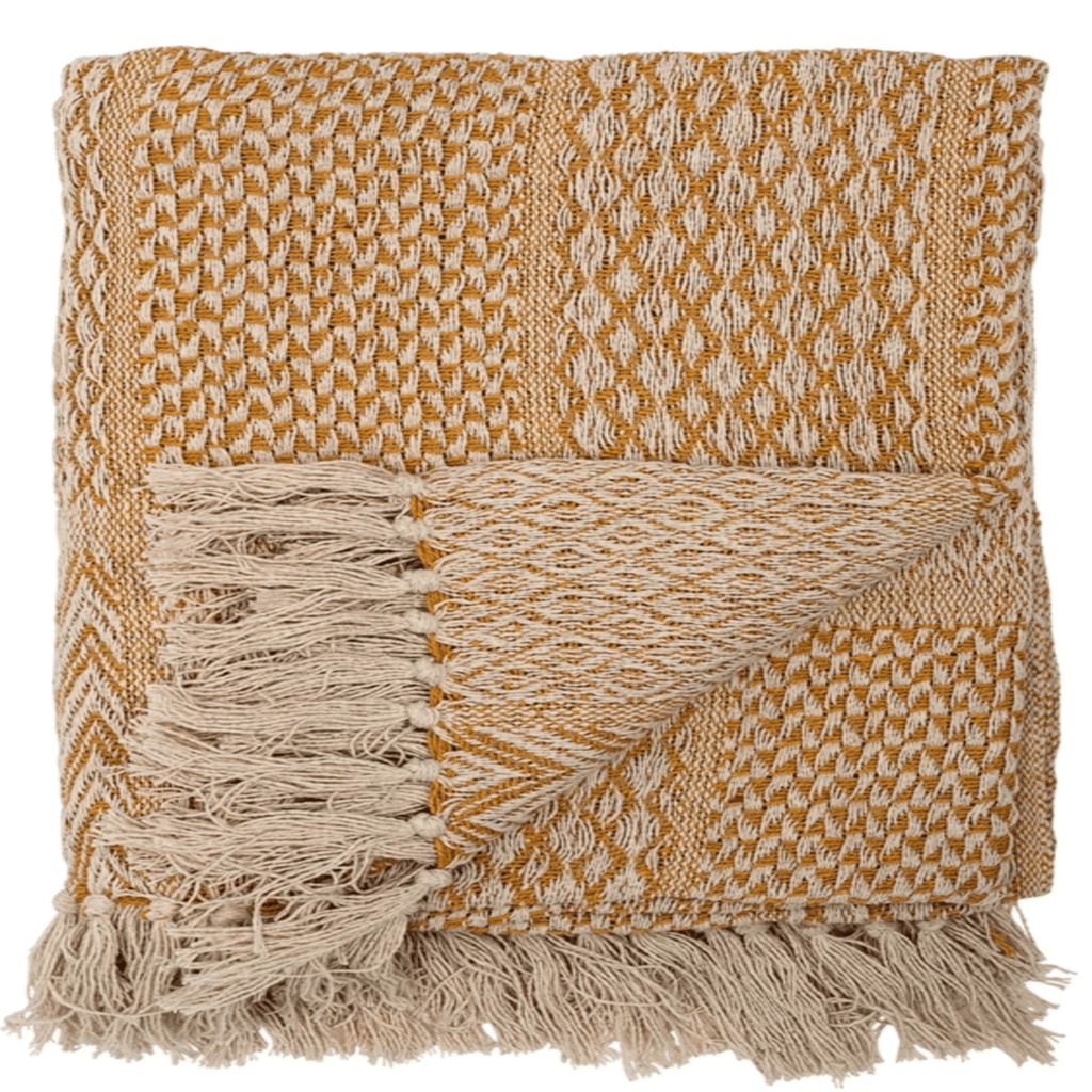 Cotton Blend Knit Throw W/Fringe - Nested Designs