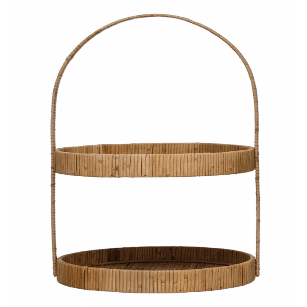 Rattan 2-Tier Tray with Handle - Nested Designs