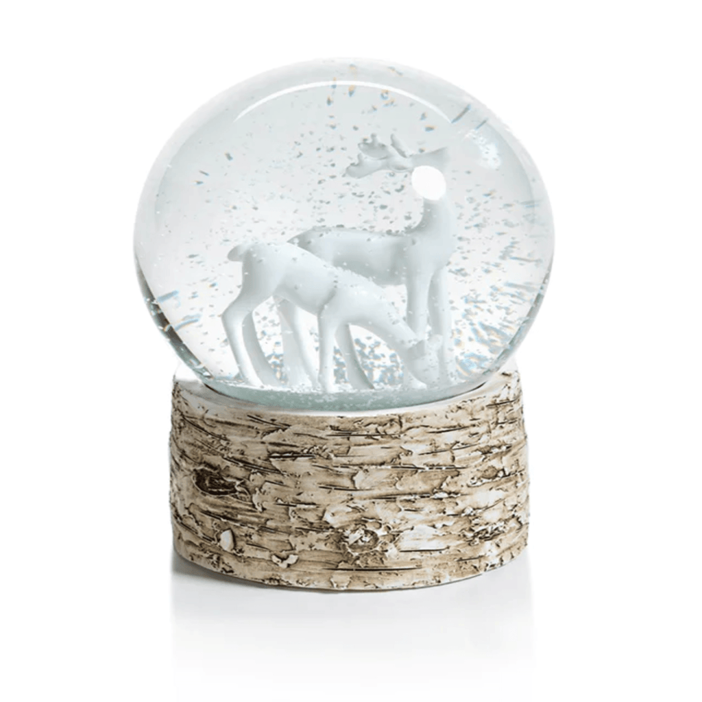Snow Globe on Birch with White Reindeer - Nested Designs