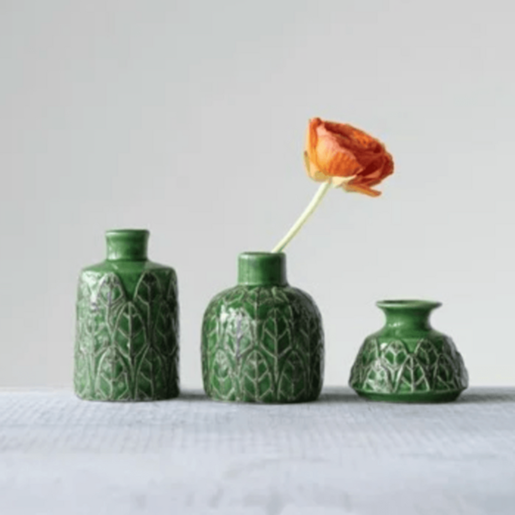 Embossed Stoneware Vases, Set of 3 - Nest Interior Design