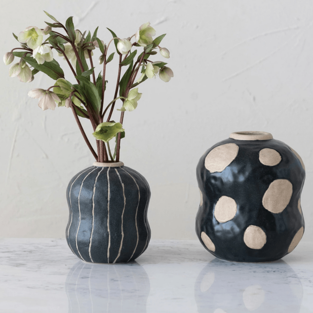 Stoneware Vase w/Relief Dots - Nest Interior Design