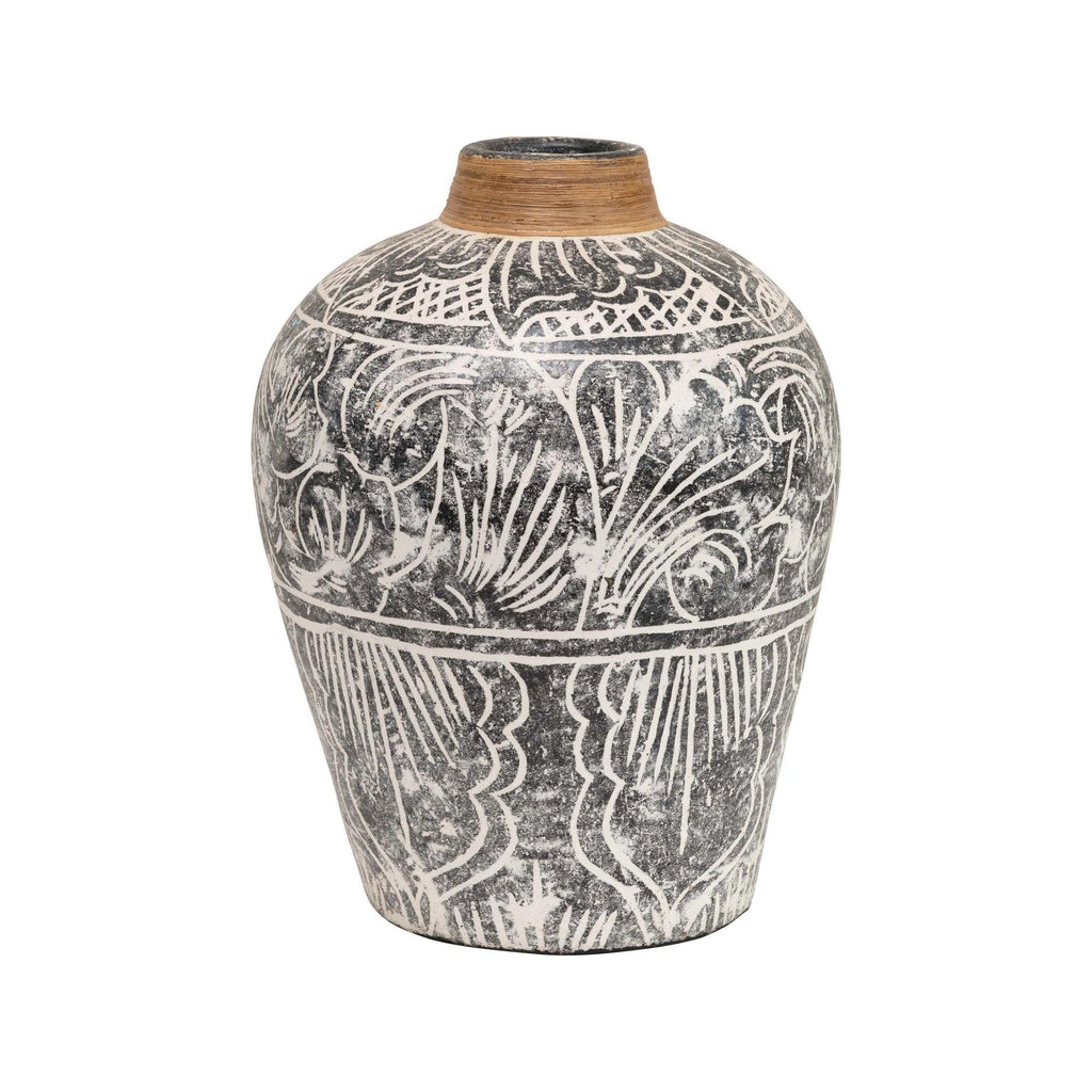 Hand-Painted Vase with Banana Leaf Rim - Nest Interior Design